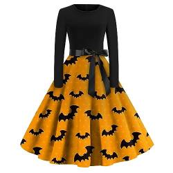 Halloween Kostüm Damen, Langarm Kleider Damen Halloween Kotüm Knielang Partykleid Festlich Kostüm Schwarzes Kleid Fledermaus Langes Kostüme Frauen Sexy Eng Festliche Kleider Für Damen(Gelb,M) von Generic