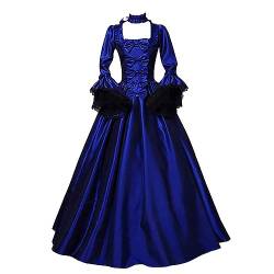 Halloween Kostüm Damen Große Größen Sexy Ballkleid Festlich Lang Mittelalter Kleid Renaissance Viktorianisch Kleidung Abendkleid Maxikleid Elegant Karneval Cosplay Festkleid Damenkleid Blau S von Generic