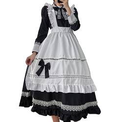 Halloween Kostüm Damen Maid Dress Cosplay Dress Dirndl Maxi Kleider Lang Kleidung Festliche Kleid Erwachsene Oktoberfest Kostüm Große Größen Dirndlkleid Schwarz 4XL von Generic