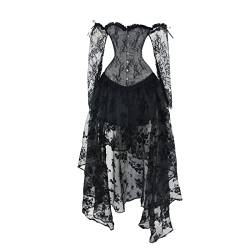 Halloween Kostüm Damen Schwarz Korsagen Gothic Taille Korset Lang Korsagenkleid Mini Korsett kurz Party Steampunk inkl. und Korsett Top von Generic