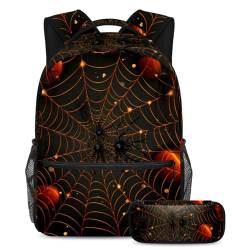 Halloween Spinnennetz Schulranzen-Set – Rucksack und Federmäppchen Combo – perfekt für Studenten, Kinder, Jungen und Mädchen, Mehrfarbig #07, B：29.4x20x40cm P：19x7.5x3.8cm, Daypack Rucksäcke von Generic