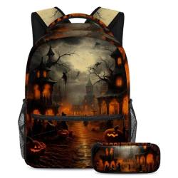 Halloween Zombie Hand Schulranzen-Sets - Rucksack und Federmäppchen Combo, perfekt für Schüler, Kinder, Jungen und Mädchen, Mehrfarbig #07, B：29.4x20x40cm P：19x7.5x3.8cm, Daypack Rucksäcke von Generic