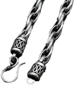 Halskette Fitness Biker -Accessoires Rugged Twist Chain Domineering Thai Silber Vintage Herren Halskette Sterling Silber Kurz Einfach, 925 Silber, 55 cm von Generic