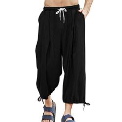 Haremshose Herren Leinen Stoffhose Haremshose mit Gummizug Chino Hose Freizeithose Weit Weites Bein Baggy Jogginghose Leinenhose von Generic