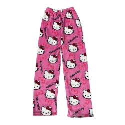 Hello Kἰtty Schlafanzug Damen Hosen Lang Flanell Pyjama Hose Hello Kἰtty Schlaf Pyjama Hose Kawaii Schlafhose Damen Weich Pyjamas Anime Bequeme Warme Pyjamahose Warmes Geschenk für Sie von Generic