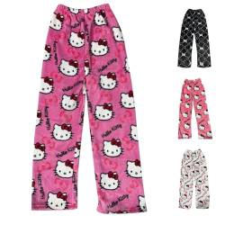 Hello Kἰtty Schlafanzughose Damen Lang Hosen Flanell Pyjama Baumwolle Kawaii Warm Schlafhose Schlafanzug Winter Weich Anime Kuschelhose Lustige Geschenke Rosa M von Generic