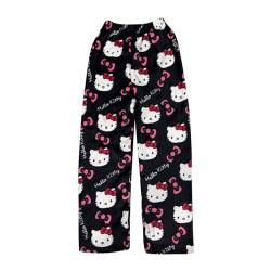 𝑯ello 𝙆itty Schlafanzug Damen Hosen Lang Flanell Pyjama Hose Damen Schlafhose Weich Kawaii Pyjamas Anime Bequeme Winter Schlafanzughose Kuschelhose Flauschig von Generic