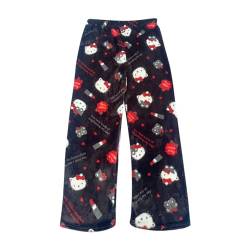 𝑯ello 𝙆itty Schlafanzug Damen Hosen Lang Flanell Pyjama Hose Damen Schlafhose Weich Kawaii Pyjamas Anime Bequeme Winter Schlafanzughose Kuschelhose Flauschig von Generic