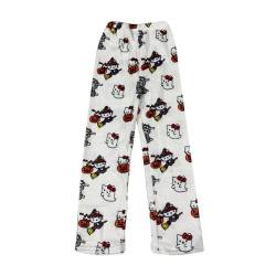 Hello Pyjama Kitty Hose Set Pyjamas Schwarz Flanell Pyjama Herren Anime Schlafanzughose Kariert Kitty Hose Hose Flauschig Pinke Hello Pyjama Kitty Hose Schlafanzug Erwachsene (Weiß, M) von Generic