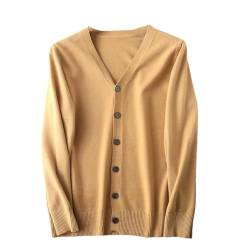 Herbst und Winter Wolle Strickcardigan Herren V-Ausschnitt Jacke Sweater Einfarbig Casual, Gelb, Khaki, 9, Medium von Generic