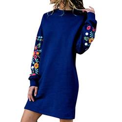 Herbstkleid Damen Pulloverkleid Damen Blumenmuster Sweatshirt Jumper Kleid, Longpullover Herbst Winter Langarm Minikleid Feinstrick Pulli von Generic