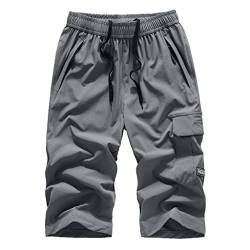 Herren 3/4 Badehose Schnell Trocknend Boardshorts Große Größe Sommer Strandshorts Einfarbig Sport Shorts Leichte Atmungsaktiv Schwimmshorts Surfen Hose mit Verstellbarem Tunnelzug (Grey, XL) von Generic