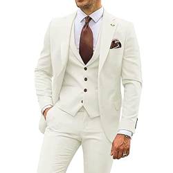 Herren 3 Stück Casual Tuxedo Anzüge Kerbe Revers Slim Business Anzug Set Hochzeit Prom Party Blazer Jacke Weste Hose (Beige,5XL) von Generic