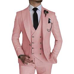 Herren 3 Stück Double Breasted Anzug Slim Fit Business Bräutigam Smoking Anzüge Formaler Anzug für Hochzeit Prom Dinner Party (Rosa,XL) von Generic