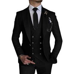 Herren 3 Stück Double Breasted Anzug Slim Fit Business Bräutigam Smoking Anzüge Formaler Anzug für Hochzeit Prom Dinner Party (Schwarz,L) von Generic