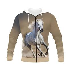 Herren 3D Tierdruck Pferd T-Shirt Sweatshirt Reißverschluss Hoodies Dünne Jacke Hose Casual, Kapuzenpullover mit Reißverschluss., S von Generic