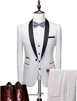 Herren Anzug Herbst Hochzeit 3-teiliges Set Große Größe Männlichen Blazer Mantel Hosen und Weste Mode Schlanke Herrenanzüge,Weiß,4XL von Generic