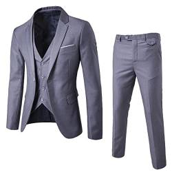 Herren Anzug Slim Fit 3 Teilig Anzüge Herrenanzug Sakko für Hochzeit Business (Grey, S) von Generic