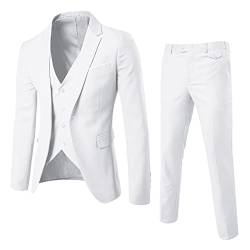 Herren Anzug Slim Fit 3 Teilig Anzüge Herrenanzug Sakko für Hochzeit Business (White, XXL) von Generic