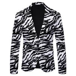 Herren Anzugjacke Sakko, Modern Freizeit Jackett, Slim fit Mantel, Mode Wedding Blazer Mit Zebra-Druck, Classic Einfacher EIN-Knopf-Jacke, FüR Karneval Abendessen Anzugjacke, Party, Abschlussball von Generic