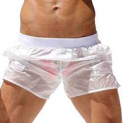 Herren Badehose Stretch Transparent Badeshorts Leicht Schnell Trocknend Strand Badehose Mit Taschen Badebekleidung (Weiss,S,S) von Generic