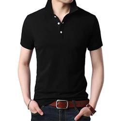 Herren Casual Poloshirt Baumwolle Sommer Slim Fit Kurzarm Einfarbig Polos Shirt, Schwarz , M von Generic