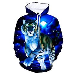 Herren Damen Paare 3D Druck Tiger Hoodies Casual Sweatshirt, blau, L von Generic