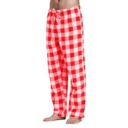 Herren Fleece Pyjamahose Relaxed Fit LoungeHose Herren Schlafanzughose Lang Baumwolle Karierte Schlafhose Pyjamaunterteil Pyjamahose Freizeithose Loungehose für Männer (Z113A-Red, L) von Generic