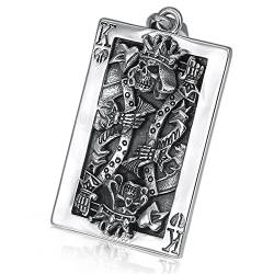 Herren-Halskette mit Spielkarte-K-Anhänger, Gothic-Totenkopf-Spielkarte-K-Halskette aus S925-Sterlingsilber, Silber, Anhänger + Kette 70 cm von Generic