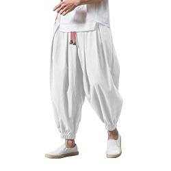 Herren Haremshose Mode Japanisch Relaxed-Fit Sweathose Cargohose Männer Aladinhose Pluderhose Yoga Goa Hosen Baggy Freizeithosen Outdoorhose Jogger Trainingshose Elastische Taille mit Kordelzug von Generic