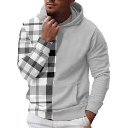 Herren Herbst und Winter Comfotable Leisure Travel Outdoor Sports Plaid Print Slim Fit Langarm-Pullover mit Kapuze und Tasche 18 Hoodie (Grey, XXXL) von Generic