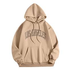 Herren Hoodie Pullover mit Kapuze Kapuzenpullover für Männer Herren L Los Angel Männer Brief Grafik Kapuzendruck Rundhals Langarm Sweatshirt Tops (Khaki, L) von Generic