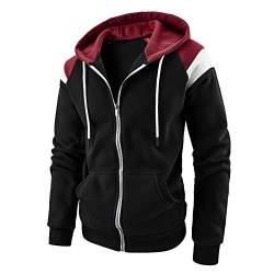 Herren Hoodie mit Kapuze Pullover, Tupfen Kordelzug Sweatjacke Durchgehender Langarm Mit Kapuze Pullover Sweater Slim Langarmshirt SportshirtReißverschluss Kängurutasche Kapuzenpullover (Schwarz,L) von Generic