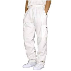 Herren Hosen Cargo Jogging-Hose Cargohose Herren Cargo Hose Outdoor Lange Freizeithose Basic Classic Fit Trekkinghose Herren-Cargohose Cargo Arbeitshose Pants Männer mit Kordelzug, Weiß, S von Generic