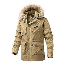 Herren Jacke Winter Übergangsjacke Warme Kapuzenjacke Zipper Fleece Oversized Wintermantel Business Vintage Arbeits Herbst Jacke Wärme Winterparka(Khaki,L) von Generic