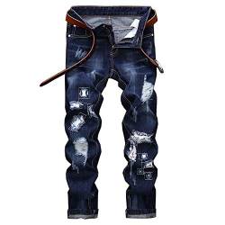 Herren Jeans Trend Hose Patch Mittlere Taille Distressed Stretch Gerade Mode Bequem Lässig Vielseitig Gutaussehend 42 von Generic