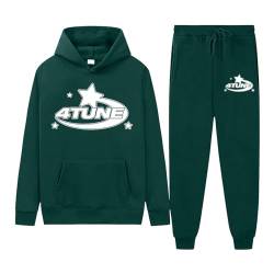 Herren Jogginganzug, Trainingsanzug Sweatshirt und Jogginghosen mit Tasche Y2K Hip Hop 4TUNE Hausanzug Sportanzug Tracksuit Anzug Oberteile Und Sporthosen Hoodies Buchstaben Druck (2 Stück Anzug) von Generic