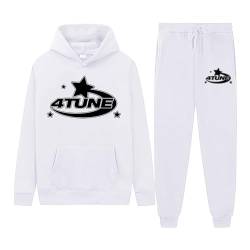 Herren Jogginganzug, Trainingsanzug Sweatshirt und Jogginghosen mit Tasche Y2K Hip Hop 4TUNE Hausanzug Sportanzug Tracksuit Anzug Oberteile Und Sporthosen Hoodies Buchstaben Druck (2 Stück Anzug) von Generic