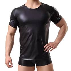 Herren Latex T-Shirt schwarz Leder Optik Männer Wetlook Shirt Latex ähnliches Party Clubwear Schwarz 3XL von Generic