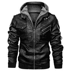 Herren Lederjacke Lässige Mode Große Größe PU-Kunstlederjacke Langärmelige Verdickte Warme Bikerjacke mit Reißverschlusstaschen Herbst/Winter Übergangsjacke Men's Warm Lined Jacket (Black,M) A1 von Generic