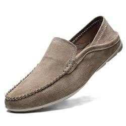 Herren-Loafer-Schuh, einfarbig, runde Zehenpartie, Wildleder, Vamp-Loafer-Schuhe, Flexible, rutschfeste, Flache Ferse, Outdoor-Walking-Slipper (Color : Khaki, Size : 41 EU) von Generic
