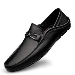 Herren-Loafer-Schuh, runder Zehenbereich, Leder, einfarbig, Penny-Loafer, leicht, rutschfest, flexibel, Klassische Party-Slipper (Color : Schwarz, Size : 41 EU) von Generic