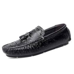 Herren-Loafer-Schuhe, runde Zehenpartie, Krokodilmuster mit Quaste, Mokassins for Fahren, Flacher Absatz, leicht, bequem, modisch, Hochzeit, Slip-on (Color : Schwarz, Size : 38 EU) von Generic