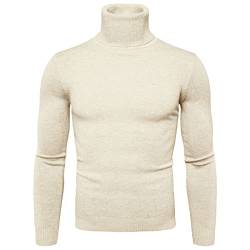 Herren Longsleeve Rollkragenpullover Regular Fit Langarmshirts Rollkragen Pullover Baumwolle Sweatshirt Unterzieh Elastisch Einfarbig (Beige, M) von Generic