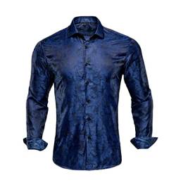 Herren Luxus Seide Shirts Langarm Slim Fit Lila Rot Gold Blau Schwarz Grau Silber Hochzeit Büro Hemd, Cy-1015, L von Generic