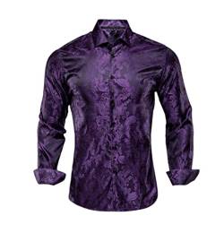 Herren Luxus Seide Shirts Langarm Slim Fit Lila Rot Gold Blau Schwarz Grau Silber Hochzeit Büro Hemd, Cy-1016, L von Generic