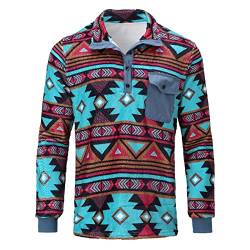 Herren-Mantel-Sweatshirt, warmer V-Ausschnitt, mit Reißverschluss, Retro-Muster, Stehkragen, verdickter Winterpullover Herren Sweater (Blue, L) von Generic