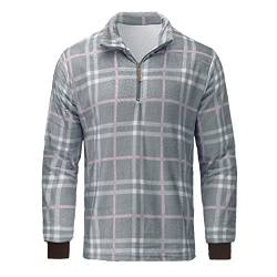 Herren-Mantel-Sweatshirt, warmer V-Ausschnitt, mit Reißverschluss, Retro-Muster, Stehkragen, verdickter Winterpullover Herren Sweater (Grey, M) von Generic