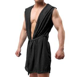 Herren Nachtwäsche Mesh Transparent Unterwäsche Morgenmantel Männer Negligee Sexy Kimono Morgenmantel Lange Transparent Mesh Bademantel mit Gürtel Langer Hausmantel Bademantel Schwarz von Generic