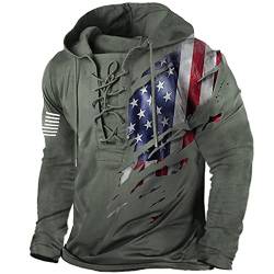 Herren Outdoor Military Tactical Hoodie Retro Distressed American Flag Print LaceUp Pullover Hooded Sweatshirt, Army Grün, XL von Generic